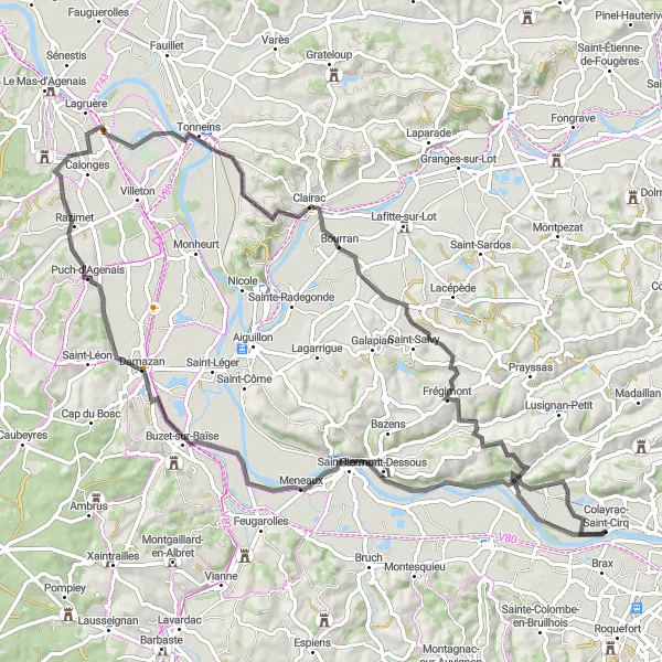 Miniatua del mapa de inspiración ciclista "Ruta de Ciclismo de Carretera por el Valle del Lot" en Aquitaine, France. Generado por Tarmacs.app planificador de rutas ciclistas