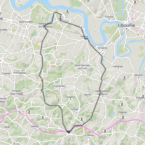 Map miniature of "The Pout Loop" cycling inspiration in Aquitaine, France. Generated by Tarmacs.app cycling route planner