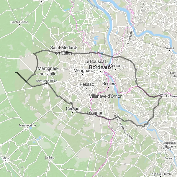 Miniatua del mapa de inspiración ciclista "Explorando la región en bicicleta de carretera" en Aquitaine, France. Generado por Tarmacs.app planificador de rutas ciclistas