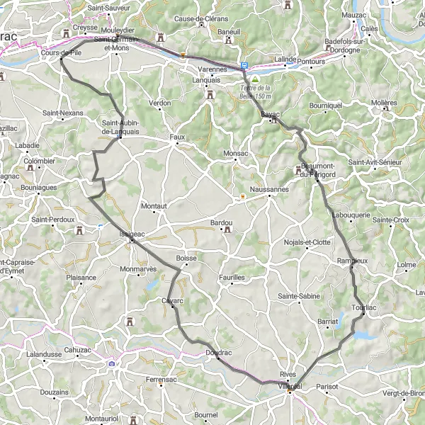 Miniature de la carte de l'inspiration cycliste "Escapade au Tertre de la Belle" dans la Aquitaine, France. Générée par le planificateur d'itinéraire cycliste Tarmacs.app