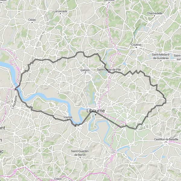 Miniatua del mapa de inspiración ciclista "Ciclismo Road de 98 km en Aquitaine" en Aquitaine, France. Generado por Tarmacs.app planificador de rutas ciclistas