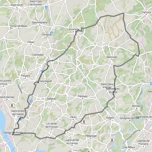 Map miniature of "Exploring the Northern Trails" cycling inspiration in Aquitaine, France. Generated by Tarmacs.app cycling route planner