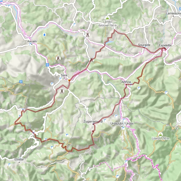 Map miniature of "Charming Gravel Tour" cycling inspiration in Aquitaine, France. Generated by Tarmacs.app cycling route planner