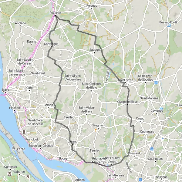 Map miniature of "Saint-Étienne Naturo Road" cycling inspiration in Aquitaine, France. Generated by Tarmacs.app cycling route planner