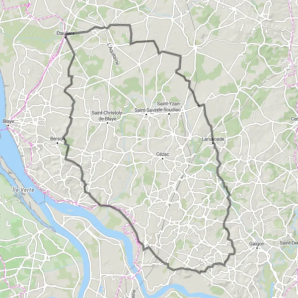 Map miniature of "Châteaux and Vineyards Adventure" cycling inspiration in Aquitaine, France. Generated by Tarmacs.app cycling route planner