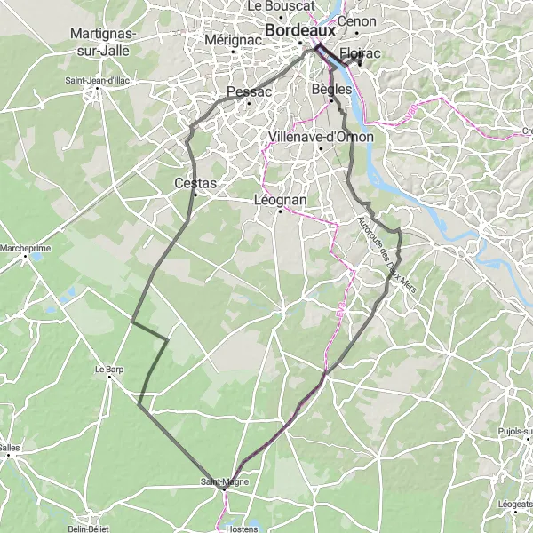 Map miniature of "Vineyard Exploration" cycling inspiration in Aquitaine, France. Generated by Tarmacs.app cycling route planner