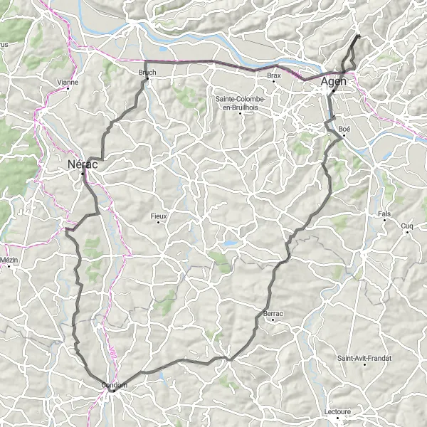 Map miniature of "Moirax La Romieu Loop" cycling inspiration in Aquitaine, France. Generated by Tarmacs.app cycling route planner