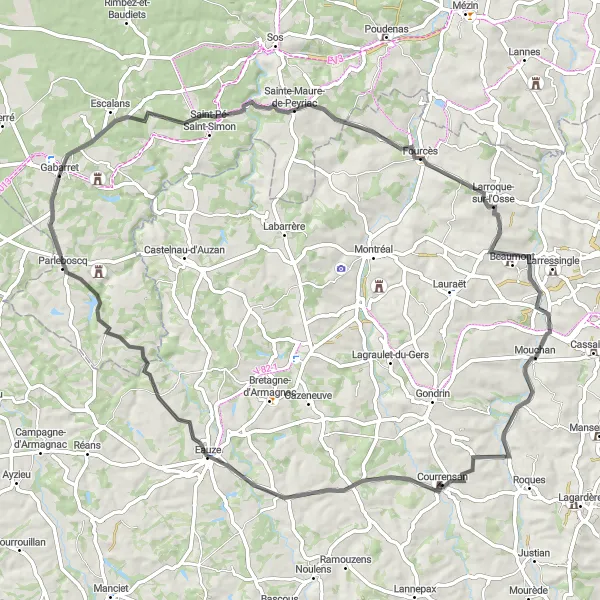 Map miniature of "Scenic Road Cycling Route" cycling inspiration in Aquitaine, France. Generated by Tarmacs.app cycling route planner