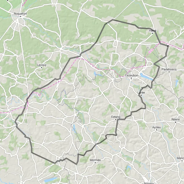 Map miniature of "Road Cycling Expedition" cycling inspiration in Aquitaine, France. Generated by Tarmacs.app cycling route planner