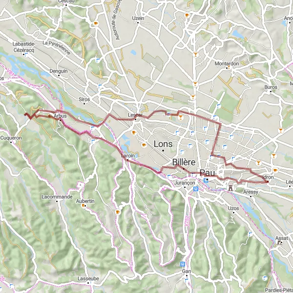 Miniatua del mapa de inspiración ciclista "Ruta de ciclismo de grava a Dufau-Tourasse" en Aquitaine, France. Generado por Tarmacs.app planificador de rutas ciclistas