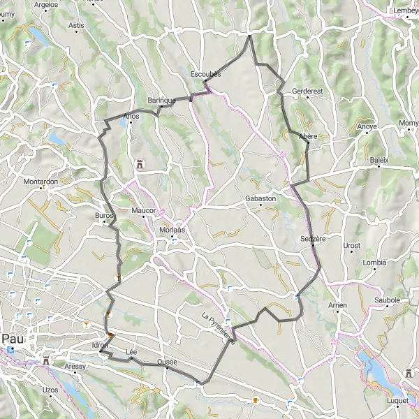 Map miniature of "Countryside Tour" cycling inspiration in Aquitaine, France. Generated by Tarmacs.app cycling route planner