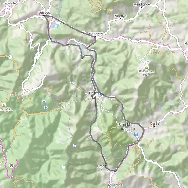 Map miniature of "Countryside Charms" cycling inspiration in Aquitaine, France. Generated by Tarmacs.app cycling route planner