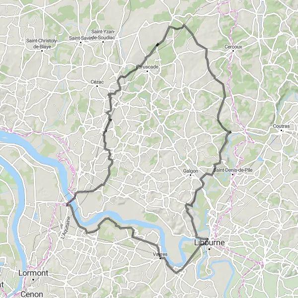 Map miniature of "The Aubie-et-Espessas Challenge" cycling inspiration in Aquitaine, France. Generated by Tarmacs.app cycling route planner