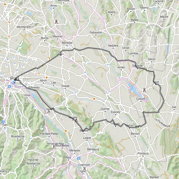Map miniature of "The Road Explorer" cycling inspiration in Aquitaine, France. Generated by Tarmacs.app cycling route planner