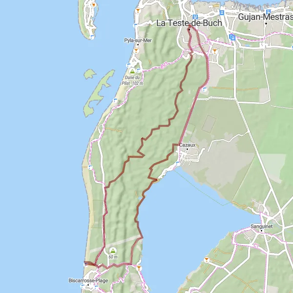 Miniatua del mapa de inspiración ciclista "Aventura en Bicicleta por el Bosque de Aquitania" en Aquitaine, France. Generado por Tarmacs.app planificador de rutas ciclistas