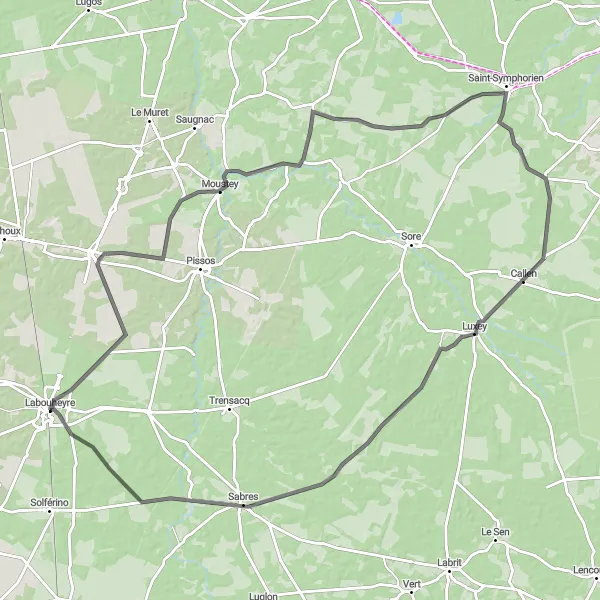 Map miniature of "Nature's Retreat" cycling inspiration in Aquitaine, France. Generated by Tarmacs.app cycling route planner