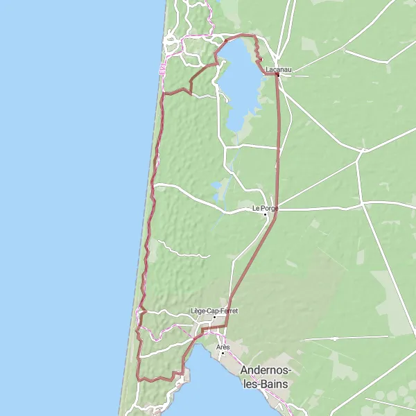 Map miniature of "Epic Gravel Adventure in the Footsteps of Le Corbusier" cycling inspiration in Aquitaine, France. Generated by Tarmacs.app cycling route planner