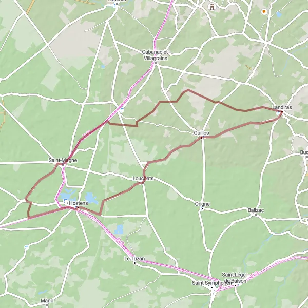 Map miniature of "Rustic Trails and Hidden Hamlets" cycling inspiration in Aquitaine, France. Generated by Tarmacs.app cycling route planner