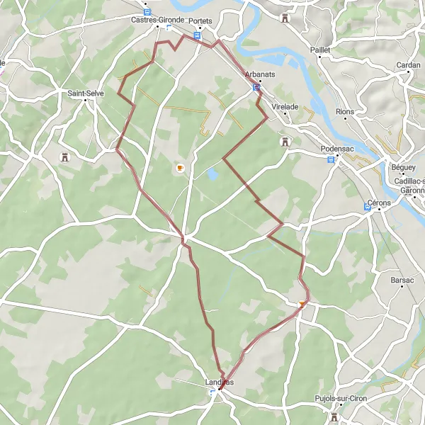 Map miniature of "Charming Villages and Picturesque Landscapes" cycling inspiration in Aquitaine, France. Generated by Tarmacs.app cycling route planner