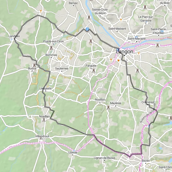 Map miniature of "Gironde Countryside Loop" cycling inspiration in Aquitaine, France. Generated by Tarmacs.app cycling route planner