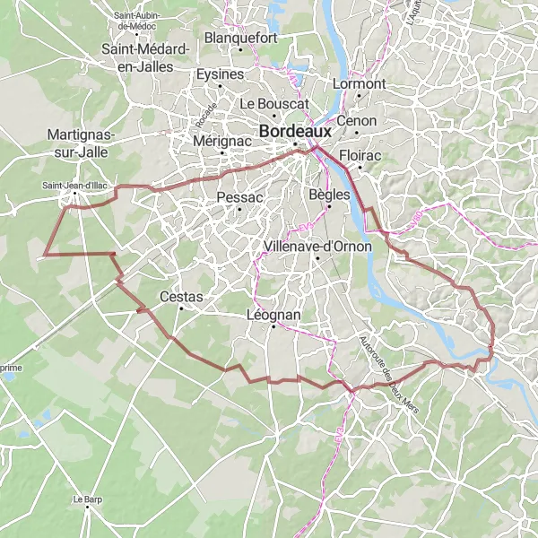 Map miniature of "The Gravel Challenge" cycling inspiration in Aquitaine, France. Generated by Tarmacs.app cycling route planner