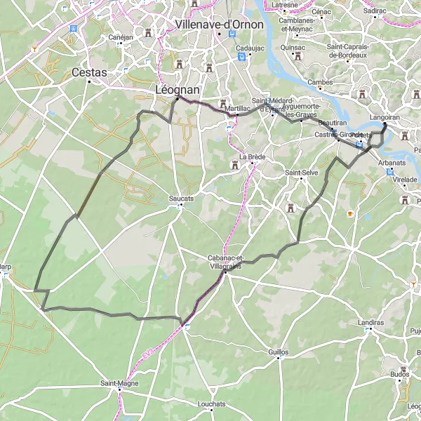 Map miniature of "Road to Martin Rey" cycling inspiration in Aquitaine, France. Generated by Tarmacs.app cycling route planner