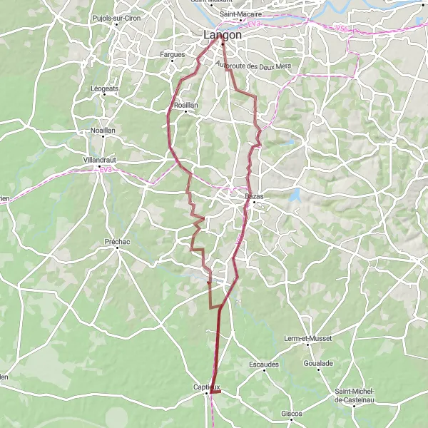 Miniature de la carte de l'inspiration cycliste "Aventure rurale entre les villages" dans la Aquitaine, France. Générée par le planificateur d'itinéraire cycliste Tarmacs.app