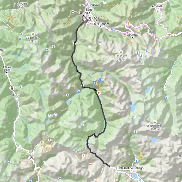 Miniatua del mapa de inspiración ciclista "Ruta Panorámica del Col du Pourtalet" en Aquitaine, France. Generado por Tarmacs.app planificador de rutas ciclistas