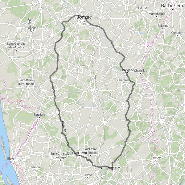 Map miniature of "Saint-Mariens Epic Loop" cycling inspiration in Aquitaine, France. Generated by Tarmacs.app cycling route planner