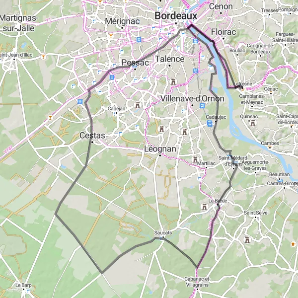 Map miniature of "Latresne Road Loop" cycling inspiration in Aquitaine, France. Generated by Tarmacs.app cycling route planner