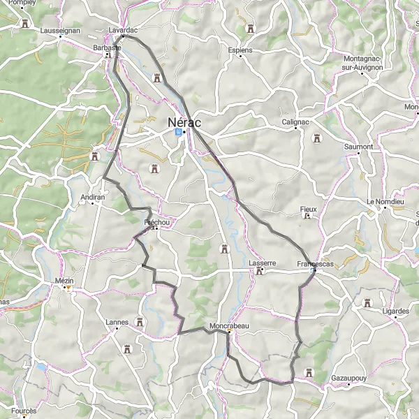 Miniatua del mapa de inspiración ciclista "Descubre la Belleza de Aquitaine en Bicicleta" en Aquitaine, France. Generado por Tarmacs.app planificador de rutas ciclistas