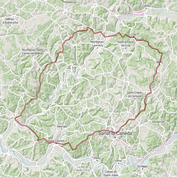 Map miniature of "The Gravel Adventure" cycling inspiration in Aquitaine, France. Generated by Tarmacs.app cycling route planner