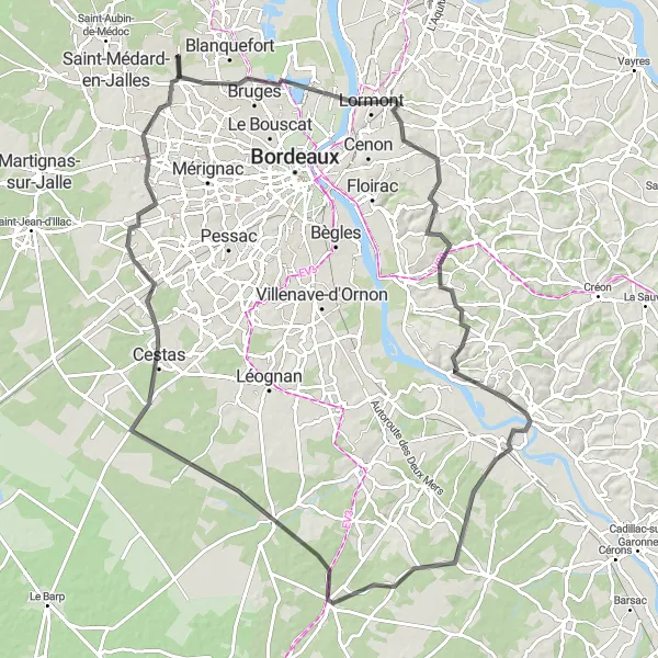 Map miniature of "The Scenic Route to Le Haillan" cycling inspiration in Aquitaine, France. Generated by Tarmacs.app cycling route planner