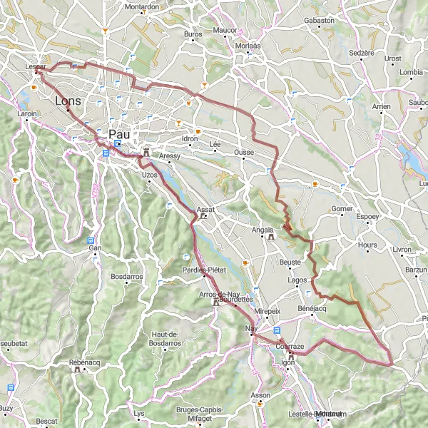 Map miniature of "Scenic Gravel Adventure with Rural Charms" cycling inspiration in Aquitaine, France. Generated by Tarmacs.app cycling route planner