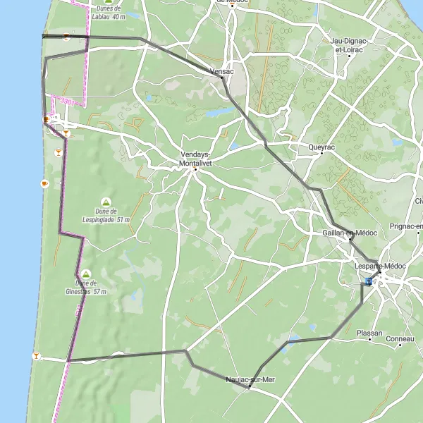 Map miniature of "Cultural Exploration" cycling inspiration in Aquitaine, France. Generated by Tarmacs.app cycling route planner