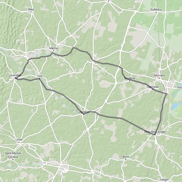 Map miniature of "Lit-et-Mixe and Saint-Julien-en-Born Loop" cycling inspiration in Aquitaine, France. Generated by Tarmacs.app cycling route planner