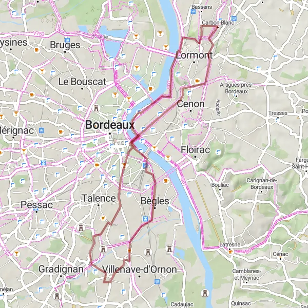 Miniature de la carte de l'inspiration cycliste "Boucle des Berges de la Garonne" dans la Aquitaine, France. Générée par le planificateur d'itinéraire cycliste Tarmacs.app