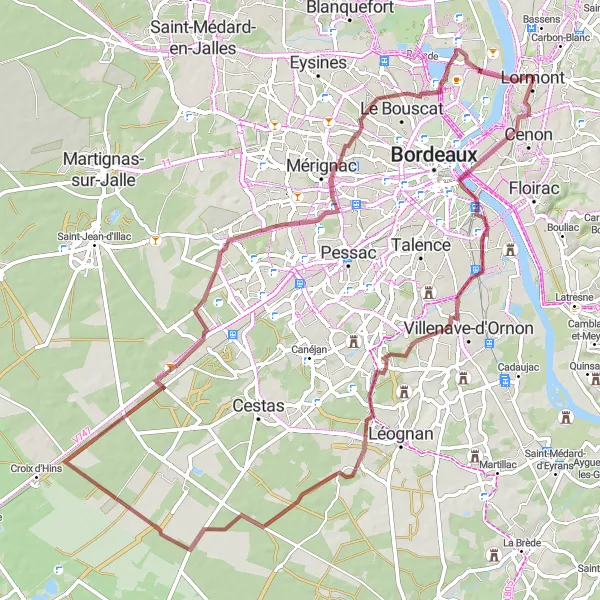 Miniature de la carte de l'inspiration cycliste "Randonnée dans les Vignobles" dans la Aquitaine, France. Générée par le planificateur d'itinéraire cycliste Tarmacs.app