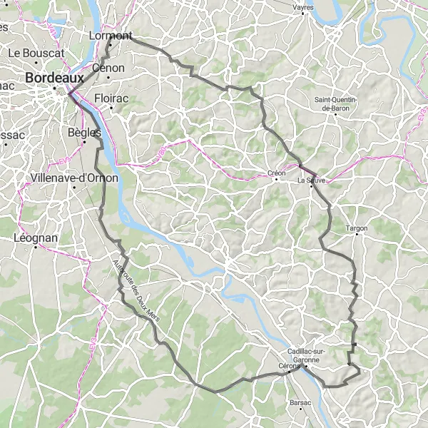 Miniature de la carte de l'inspiration cycliste "Tour Historique et Naturel" dans la Aquitaine, France. Générée par le planificateur d'itinéraire cycliste Tarmacs.app