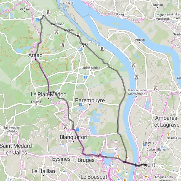 Map miniature of "Vineyard Cycling" cycling inspiration in Aquitaine, France. Generated by Tarmacs.app cycling route planner