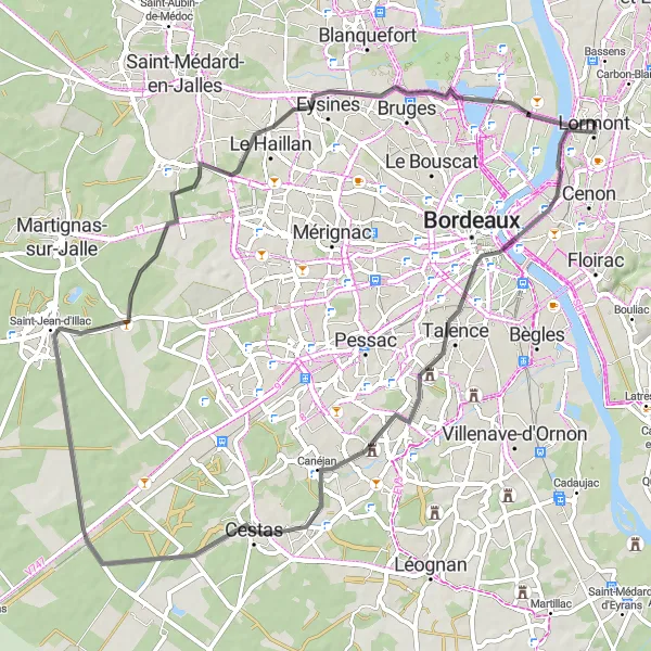 Map miniature of "Bordeaux Experience" cycling inspiration in Aquitaine, France. Generated by Tarmacs.app cycling route planner