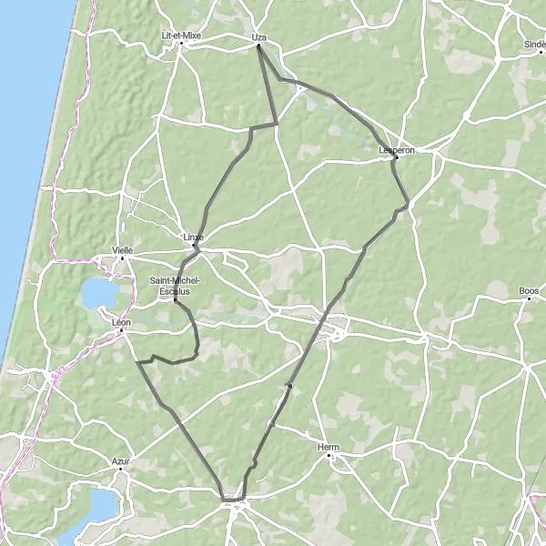 Map miniature of "Scenic Forests and Charming Villages" cycling inspiration in Aquitaine, France. Generated by Tarmacs.app cycling route planner