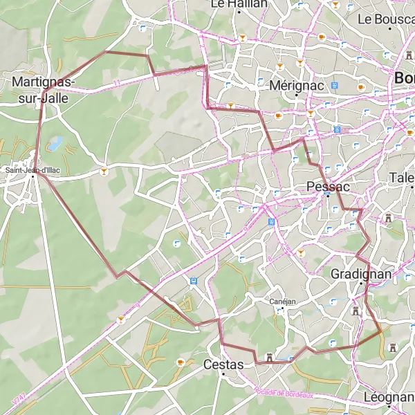 Map miniature of "Beau Désert Gravel Loop" cycling inspiration in Aquitaine, France. Generated by Tarmacs.app cycling route planner