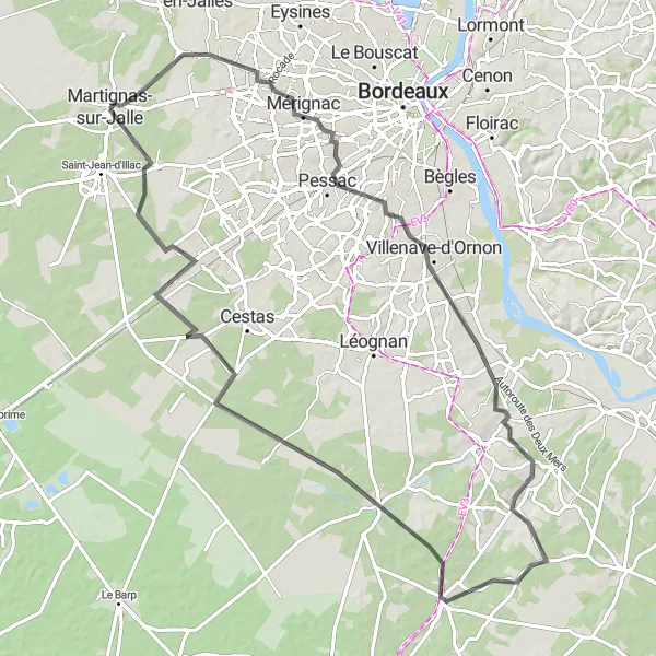 Map miniature of "Mérignac Loop" cycling inspiration in Aquitaine, France. Generated by Tarmacs.app cycling route planner