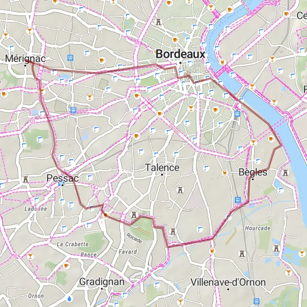 Map miniature of "Pey Berland and Pessac Tour" cycling inspiration in Aquitaine, France. Generated by Tarmacs.app cycling route planner