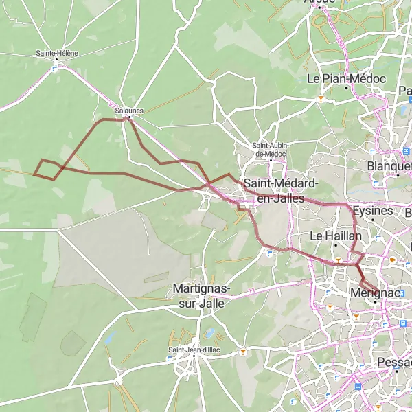 Miniatua del mapa de inspiración ciclista "Ruta de grava por los viñedos de Aquitania" en Aquitaine, France. Generado por Tarmacs.app planificador de rutas ciclistas