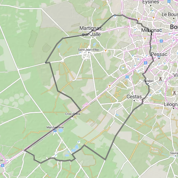 Map miniature of "Château Haussmann Route" cycling inspiration in Aquitaine, France. Generated by Tarmacs.app cycling route planner