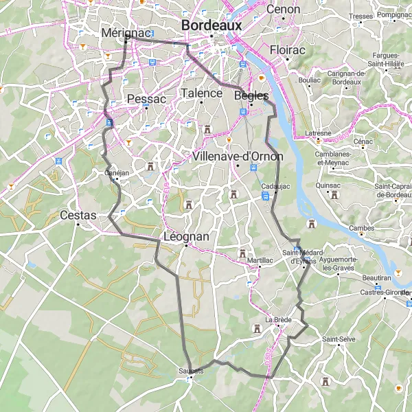 Map miniature of "Bègles Loop" cycling inspiration in Aquitaine, France. Generated by Tarmacs.app cycling route planner