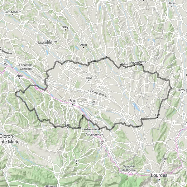 Map miniature of "Parbayse and Countryside Expedition" cycling inspiration in Aquitaine, France. Generated by Tarmacs.app cycling route planner