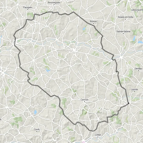 Miniatua del mapa de inspiración ciclista "Ruta campestre por Aquitania" en Aquitaine, France. Generado por Tarmacs.app planificador de rutas ciclistas